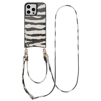 Selencia Coque de télephone Nova avec cordon et porte-cartes pour Apple iPhone 15 Pro Max - Zazzy Zebra