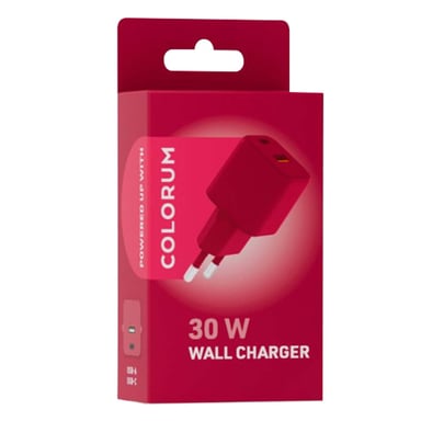 Chargeur GaN Secteur Double Port USB 18W QC et USB-C 30W PD Rouge