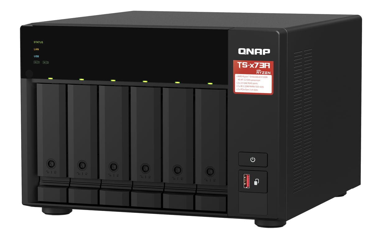QNAP TS-673A NAS Tower Ryzen Embedded V1500B 8 Go DDR4 0 To QNAP Turbo System Noir - Neuf