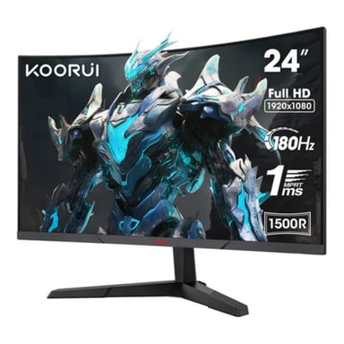 KOORUI 24E6CA Écran PC Jeu - 24 pouces R1500 Courbe Résolution Full HD Fréquence Rafraîchissement 180Hz Réponse 1MS Dalle VA - Rouge Noir