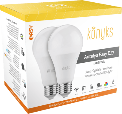 Pack de 2 - Antalya E27 11W Blanco + Multicolor RGB LED Smart WiFi + Bluetooth® Bombilla Konyks