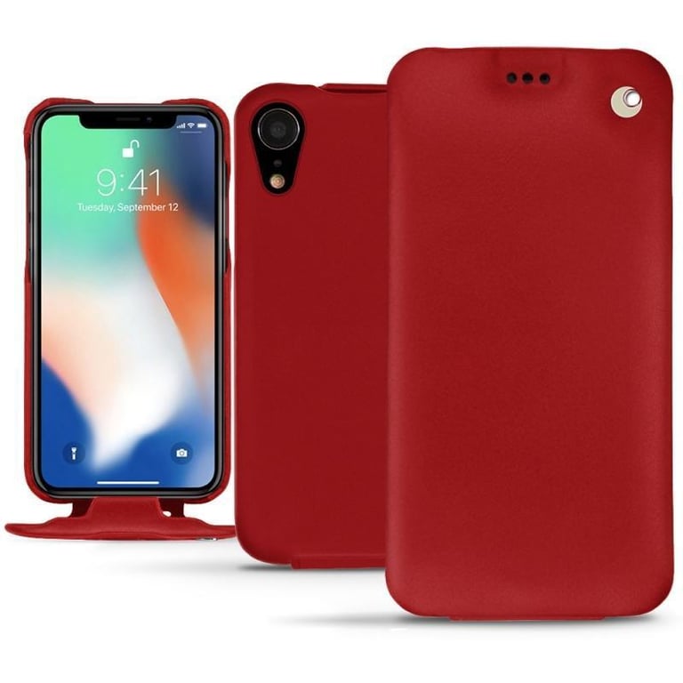 Housse cuir Apple iPhone Xr - Rabat vertical - Rouge - Cuir lisse - Noreve  St Tropez