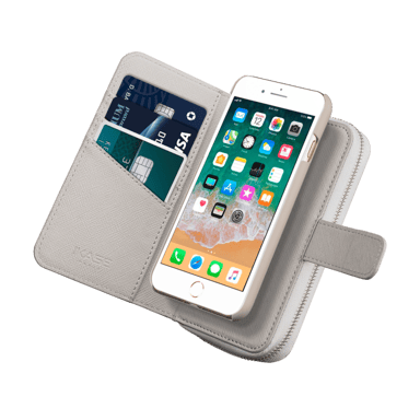 Custodia sottile rimovibile a portafoglio 2 in 1 con motivo Saffiano per Apple iPhone 6/6S/7/8/SE 2020/SE 2022, Grigio chiaro
