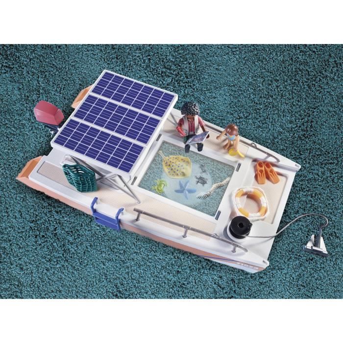 Playmobil 71623 Bateau de Surveillance des récifs coralliens Wiltopia Comprend Trois Personnages Un Catamaran avec Toit Solaire des Animaux Ainsi Que des Accessoires Dès - vue 4