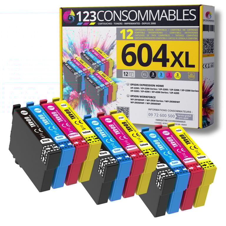 123CONSOMMABLES 604XL Pack 10 cartouches compatibles EPSON 604 Neuf - vue 3