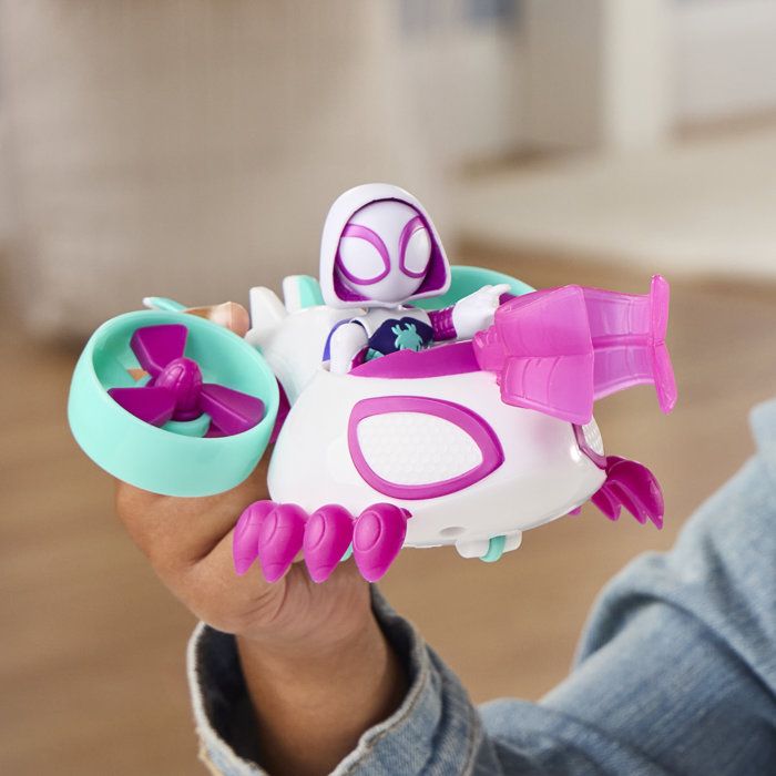 Véhicule Hélico de Ghost-Spider avec figurine de 7,5 cm et accessoire, jouets pour enfants, des 3 ans, Spidey et ses Amis Extraordin - Neuf