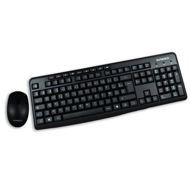 Ensemble clavier + souris sans fil | 2,4 GHz | FR Layout AZERTY | Touches multimédia | Pour Ordinateur | Ergonomique | Sans fil et silencieux | Pavé numérique complet | Accessoires pour PC de bureau