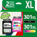 123CONSOMMABLES - 301XL - Pack 2 cartouches compatibles HP 301 XL - noir et couleurs - sans puce