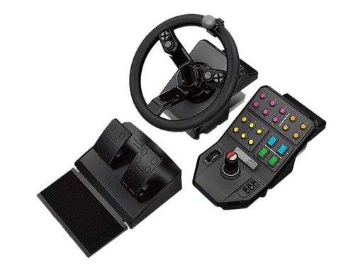 Volant Logitech Saitek + Pédales + Panneau Latéral USB pour Simulation de Machinerie Lourde PC
