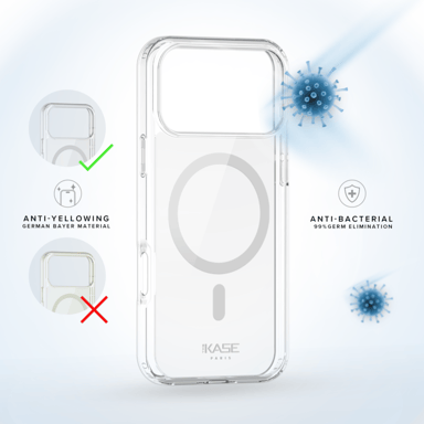 Coque antibactérienne antichoc magnétique invisible Fabriqué Avec du 75% Plastique Recyclé pour Apple iPhone 17 Pro Max, Transparente