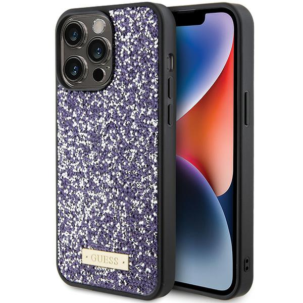 Guess Étui pour iPhone 15 Pro Max 6.7 étui rigide Rhinestone Metal Logo