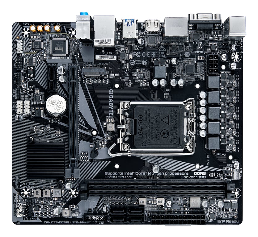GIGABYTE H610M S2H V2 Carte mère Prend en charge les processeurs Intel Core 14e génération VRM numérique hybride 4+1+1 phases jusqu'à 5600MHz DDR5 1xPCIe 3.0 .2 LAN GbE USB 3.2 Gen 1 Neuf - vue 2