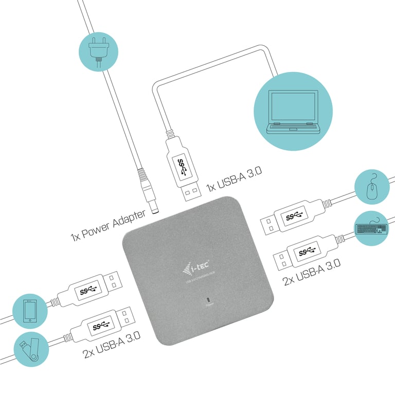 i tec USB 3.0 Metal Charging Hub 4 Port - vue 2