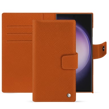Étui portefeuille cuir Samsung Galaxy S24 Ultra -  - Orange - Cuir saffiano