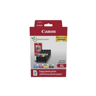 Cartouches d'encre Canon CLI-551XL Multipack 4 couleurs avec papier photo