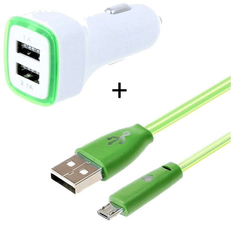 Pack Chargeur Voiture pour Manette Playstation 4 PS4 Smartphone Micro USB (Cable Smiley + Double Ada