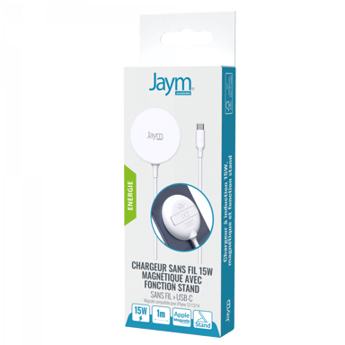 Jaym - Caricabatterie magnetico senza fili con funzione di supporto - Intelligente QI 15W a induzione rapida Bianco
