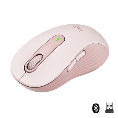 Logitech Signature M650 L Wireless Mouse - Gran tamaño silencioso, Bluetooth, botones programables - Rosa