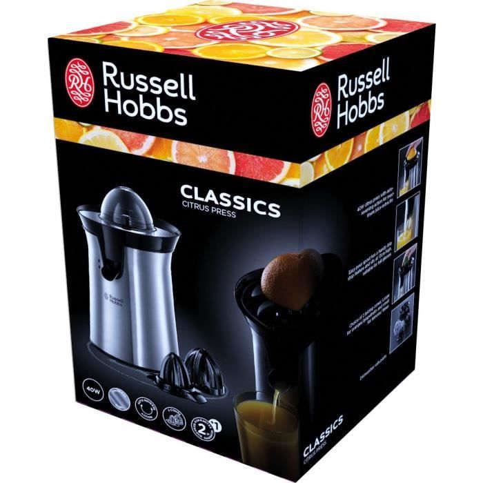 Presse-agrumes électrique RUSSELL HOBBS 22760-56 - 2 cônes interchangeables - Jus de fruit frais rapide - Neuf