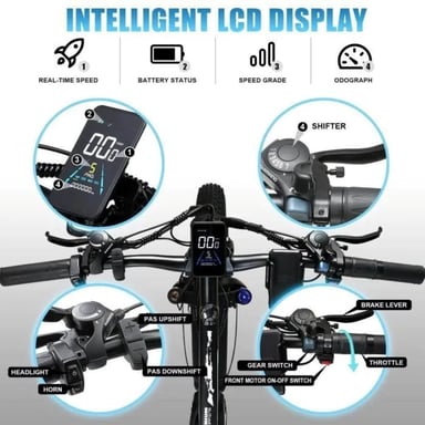 Vélo électrique KETELES K800, moteur 2000W, batterie 48V 23Ah, vitesse maximale 50 km/h, autonomie 100 km, pneus 26*4,0 pouces, noir et bleu.
