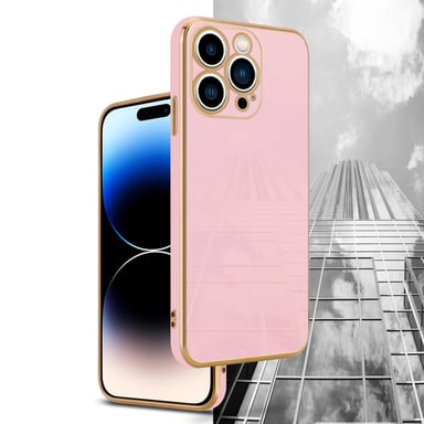 Coque pour Apple iPhone 14 PRO en Glossy Rose - Or Housse de protection Étui en silicone TPU flexible et avec protection pour appareil photo