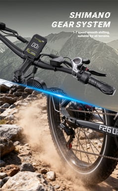 Bicicleta eléctrica DUOTTS F26 Lite de 500 W con batería de 48 V y 18 Ah, neumáticos anchos de 26'', autonomía de 80-90 km, frenos de disco hidráulicos y cambio Shimano de 7 velocidades