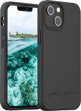 JUST GREEN Funda para iPhone 13 Mini Modelo Natura Compatible con Carga Inalámbrica Negro