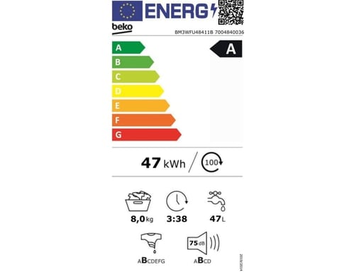 Lave-linge Frontal | BM | Capacité max. (kg) : 8.0 | Vitesse d'essorage BEKO - BM3WFU48411B