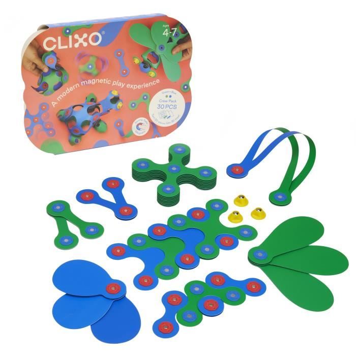 Crew Pack CLIXO - Bleu/Vert - Jeu de Construction magnétique, Flexible, Durable et imaginatif - 30 pieces - Des 4 ans - Excellent état
