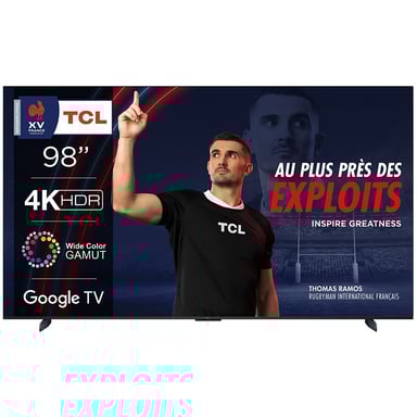 TV TCL 98P744 98 pouces 4K HDR 144 Hz Google TV Game Master Pro 2.0 Aluminium Reconditionnée