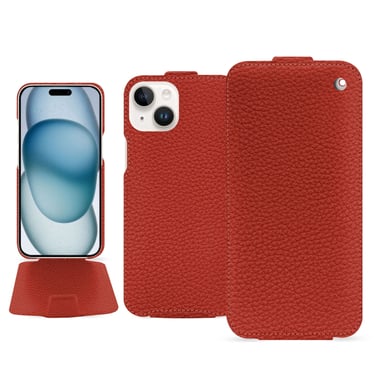 Housse cuir Apple iPhone 15 -  - Orange - Cuir grainé