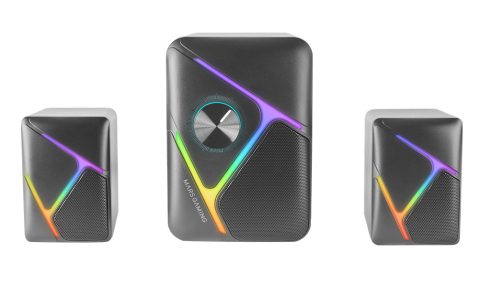Mars Gaming MS-H21, Altavoces Gaming RGB 2.1 y Subwoofer 35W, Sistema Drivers Invertidos 3D Surround, Altavoces Compactos con Iluminación Dinámica RGB, Alimentación USB y Conector Jack 3.5mm, Negro