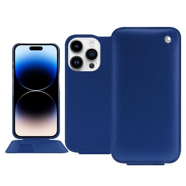 Housse cuir Apple iPhone 15 Pro - Rabat vertical - Bleu - Cuir lisse