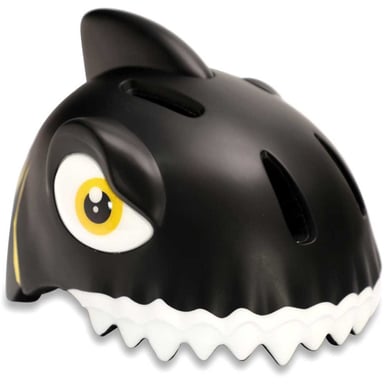 Casque vélo enfant CRAZY SAFETY Requin Taille S (49-55 cm) Coque rigide, ventilation multiple, LED arrière Mat noir