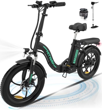 Vélo électrique pliant HITWAY - Pneu 20 pouces Fat Tire Ebikes - 250 W - SHIMANO à 7 Vitesses - 36V/11 - 2AH - Noir