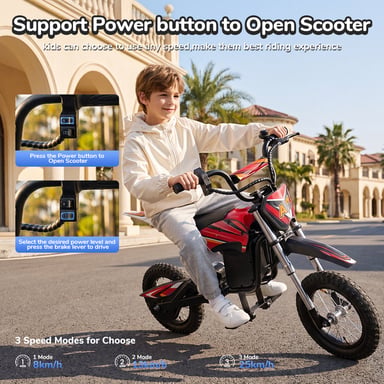 A12 Vélo tout-terrain électrique pour enfants Moteur 350 W, batterie 36 V 4,5 Ah, pneus pneumatiques 12'' Moto électrique cadeaux pour enfants