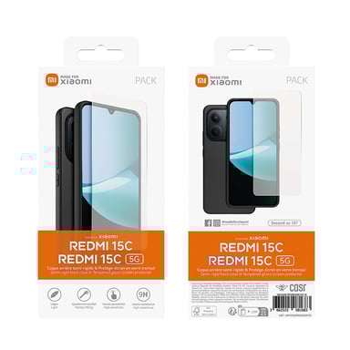 MFXIAOMI Pack de Protección Carcasa y Cristal Templado Pantalla para Redmi 15C Transparente