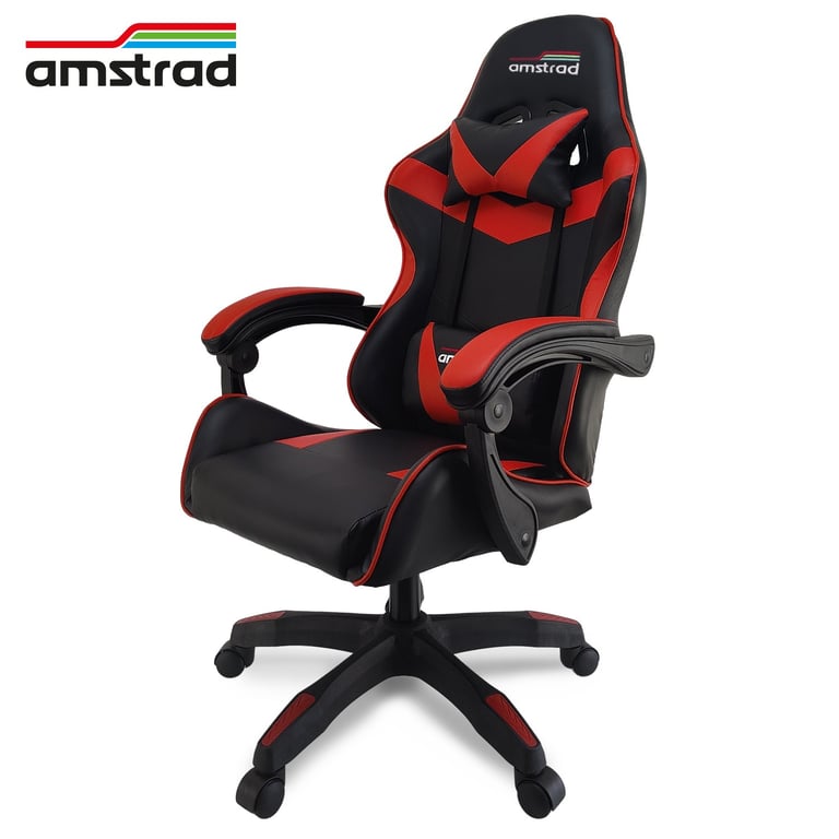 Amstrad AMS-800-RED-SKRED Fauteuil / Chaise de bureau Gamer coloris noir & rouge - Design au dos 