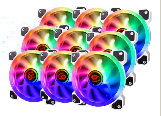 TALIUS TAL-PACK09-WHT sistema de refrigeración para ordenador Carcasa del ordenador Refrigerador de aire 12 cm Negro, Blanco 9 pieza(s)