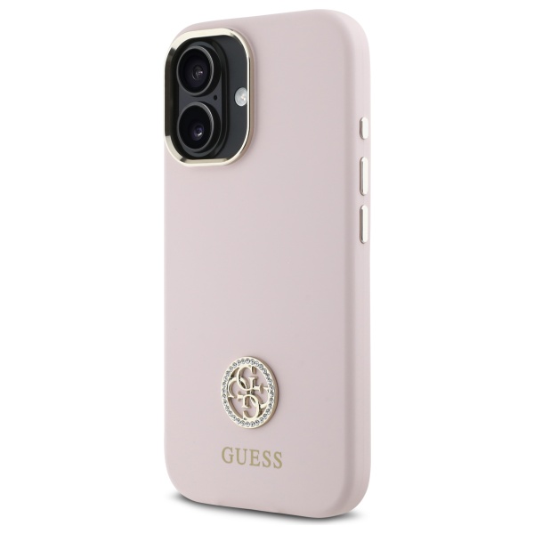 Guess Coque En Silicone Pour Iphone 16 6.1 Avec Logo Et Cristaux Strass