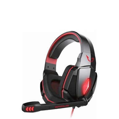 Gamium Micro Casque Gaming PC Filaire Ultra-Léger Stéréo LED Lumineux Rouge avec Micro ajustable télécommande et cable de 2,2m en nylon tressé - Connecteurs Jack 3.5mm - Noir et Rouge