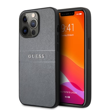 Guess Saffiano PU Aprender Funda compatible con iPhone 13 Pro caso Gris