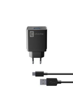 Cellularline USB Charger 10W - USB-C Cargador de baterías rápido de red de 10 W con cable USB-C