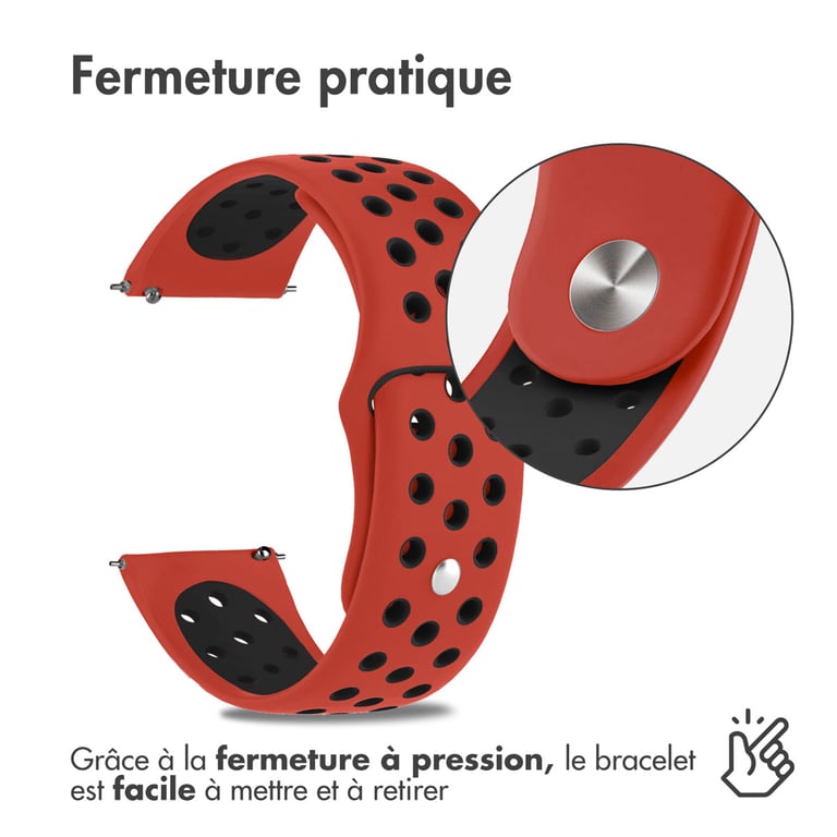 imoshion Bracelet sport en silicone - Connexion universelle 22 mm - Red & Black - Neuf