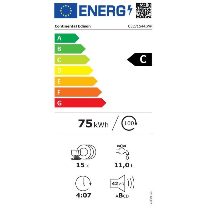 Lave vaisselle pose libre CONTINENTAL EDISON CELV1544IWP 15 couverts Inverter 60 cm 42 dB - vue 4