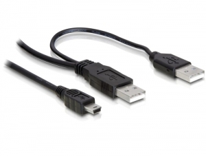 DeLOCK 2x USB2.0-A maschio / USB mini 5-pin Cavo USB 1 m USB A Mini-USB B Nero