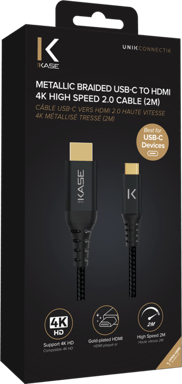 Câble USB-C vers HDMI 2.0 haute vitesse 4K métallisé tressé (2M)