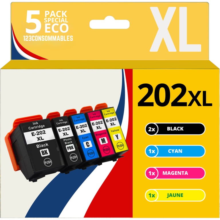 123CONSOMMABLES 202XL Pack cartouches d'encre Compatible avec Epson 202 202XL pour imprimante Expression Premium XP6100 XP6005 XP6105 pack de 5 Neuf - vue 2
