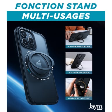 Jaym - Coque Renforcée Noire Compatible Avec Apple iPhone 15 - Compatible Magsafe - Bumper En Couleur, Dos Fumé Et Finition Chromée De L'anneau Magnétique