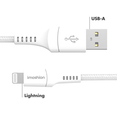 imoshion ?Câble Lightning vers USB - Non MFi - Textile tressé - 0,5 mètre - Blanc